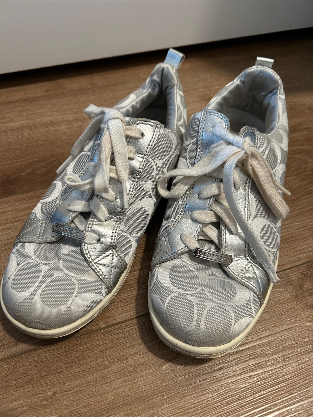 Coach Silver Signature Logo Lace-Up Sneakers